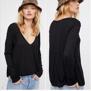 Free people the boat ribbed long sleeve vneck tee